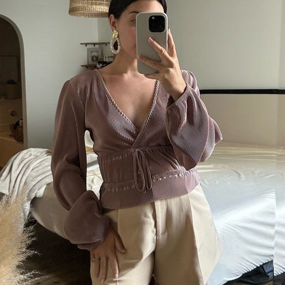 Zara Long Sleeve Mauve Ribbed  Top - Picture 1 of 4